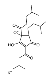 potassium,(1R,5S)-2-hydroxy-3-(3-methylbutanoyl)-5-(3-methylbutyl)-1-(4-methylpentanoyl)-4-oxocyclopent-2-en-1-olate Structure