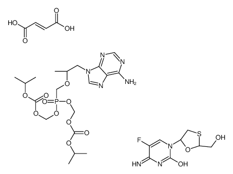 4-amino-5-fluoro-1-[(2R,5S)-2-(hydroxymethyl)-1,3-oxathiolan-5-yl]pyrimidin-2-one,[[(2S)-1-(6-aminopurin-9-yl)propan-2-yl]oxymethyl-(propan-2-yloxycarbonyloxymethoxy)phosphoryl]oxymethyl propan-2-yl carbonate,(E)-but-2-enedioic acid Structure