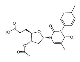 3-O-acetyl-1,2,5,6-tetradeoxy-1-[3-(4-toluyl)thymin-1-yl)]-β-D-erythro-heptafuranuronic acid结构式