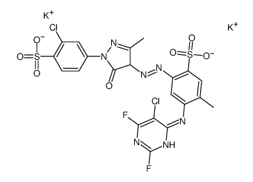 4-[(5-氯-2,6-二氟-4-嘧啶基)氨基]-2-[[1-(3-氯-4-磺苯基)-4,5-二氢-3-甲基-5-氧代-1H-吡唑-4-基]偶氮]-5-甲基-苯磺酸二钾盐结构式