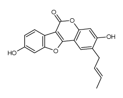 (E)-2-(but-2-enyl)-3,9-dihydroxy-6H-benzofuro[3,2-c]chromen-6-one Structure