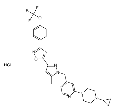 1-cyclopropyl-4-{4-[(5-methyl-3-{3-[4-(trifluoromethoxy)phenyl]-1,2,4-oxadiazol-5-yl}-1H-pyrazol-1-yl)methyl]pyridin-2-yl}piperazine hydrochloride结构式