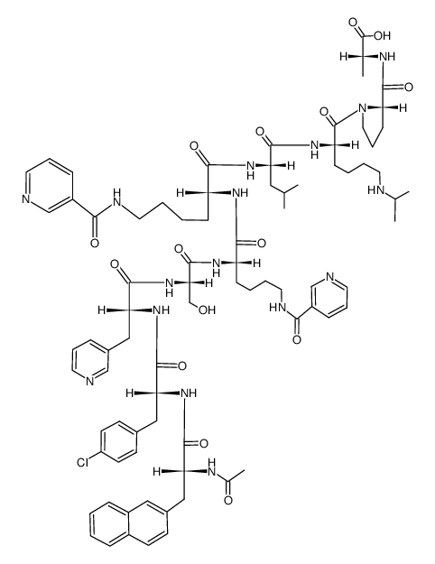 LHRH, N-Ac-2-naphthyl-Ala(1)-4-chloro-Phe(2)-pyridyl-Ala(3)-nicotinyl-Lys(5,6)-isopropyl-Lys(8)-AlaNH2(10)- picture