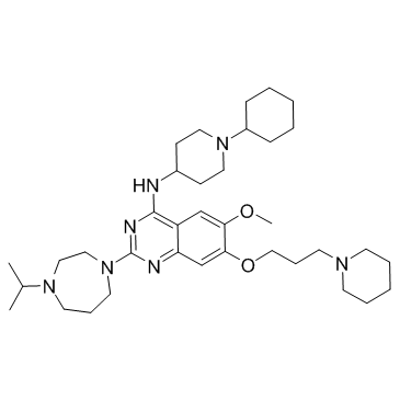 N-(1-环己基-4-哌啶基)-2-[六氢-4-异丙基-1H-1,4-二氮杂卓-1-基]-6-甲氧基-7-[3-(1-哌啶基)丙氧基]-4-喹唑啉胺结构式