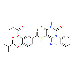 Propanoic acid,2-methyl-,4-[[(6-amino-1,2,3,4-tetrahydro-3-methyl-2,4-dioxo-1-phenyl-5-pyrimidinyl)amino]carbonyl]-1,2-phenylene ester (9CI)结构式