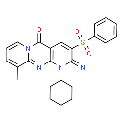 1-cyclohexyl-2-imino-10-methyl-3-(phenylsulfonyl)-1,2-dihydro-5H-dipyrido[1,2-a:2,3-d]pyrimidin-5-one Structure