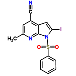 1-(Phenylsulphonyl)-4-cyano-2-iodo-6-Methyl-7-azaindole图片