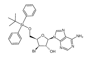 9-(3-bromo-5-O-((tert-butyl)diphenylsilyl)-3-deoxy-β-D-xylofuranosyl)adenine Structure