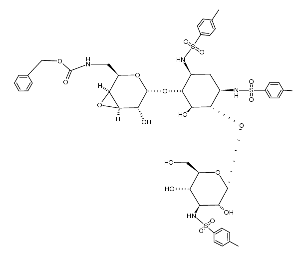 3',4'-anhydro-6'-N-(benzyloxycarbonyl)-4'-epi-1,3,3''-tri-N-tosylkanamycin A结构式
