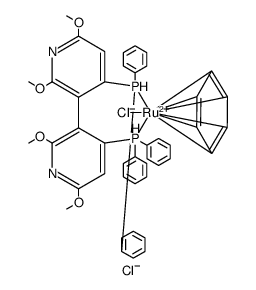 Ruthenium(1+), (η6-benzene)[(3S)-4,4'-bis(diphenylphosphino-κP)-2,2',6,6'-tetramethoxy-3,3'-bipyridine]chloro-, chloride (1:1) Structure