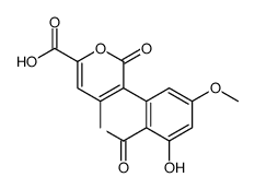 5-(2-carboxy-3-hydroxy-5-methoxyphenyl)-4-methyl-6-oxopyran-2-carboxylic acid结构式