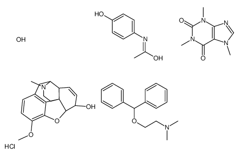 (4R,4aR,7S,7aR,12bS)-9-methoxy-3-methyl-2,4,4a,7,7a,13-hexahydro-1H-4,12-methanobenzofuro[3,2-e]isoquinoline-7-ol,2-benzhydryloxy-N,N-dimethylethanamine,N-(4-hydroxyphenyl)acetamide,phosphoric acid,1,3,7-trimethylpurine-2,6-dione,hydrochloride结构式