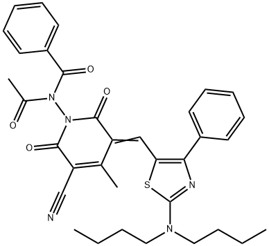 N-acetyl-N-[5-cyano-3-(2-dibutylamino-4-phenylthyazol-5-yl-methylene)-4-methyl-2,6-dioxo-1,2,3,6-tetrahydropyridin-1-yl]benzamide picture