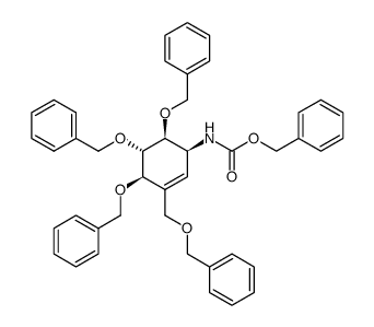 (1L)-(1,3,4/2)-1,2,3-tri-O-benzyl-4-[(benzyloxycarbonyl)amino]-6-[(benzyloxy)methyl]cyclohex-5-ene-1,2,3-triol结构式