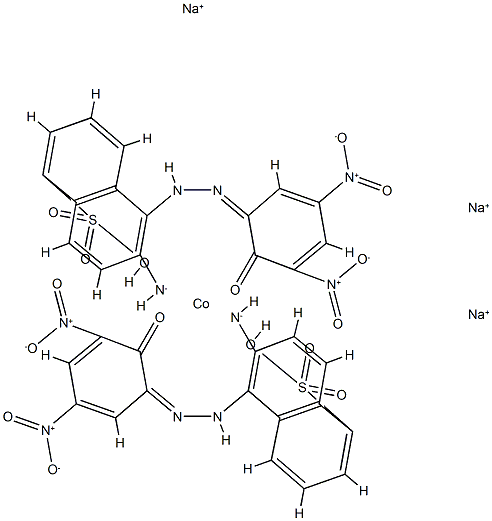 二[6-氨基-5-[(2-羟基-3,5-二硝基苯基)偶氮]-1-萘磺酸根(3-1)]合钴(III)三钠结构式