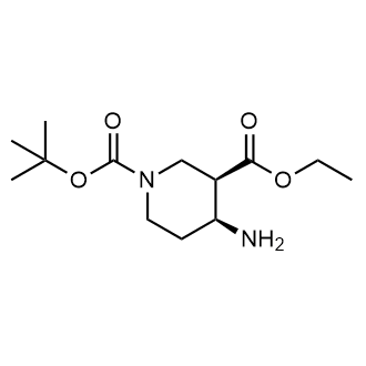 1-(叔丁基)3-乙基(3R,4S)-4-氨基哌啶-1,3-二羧酸酯结构式