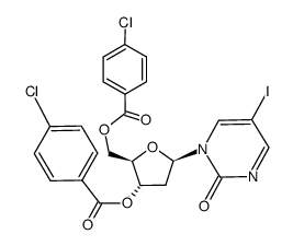 1-[3,5-bis-O-(p-chlorobenzoyl)-2-deoxy-β-D-ribofuranosyl]-5-iodo-2-pyrimidinone结构式