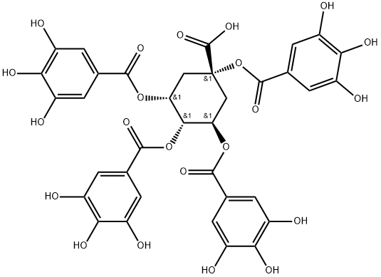 Benzoic acid, 3,4,5-trihydroxy-, 1,1',1'',1''-[(1R,2α,3R,5α)-5-carboxy-1,2,3,5-cyclohexanetetrayl] ester Structure