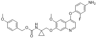 4-methoxybenzyl (1-(((4-(4-amino-2-fluorophenoxy)-6-methoxy quinolin-7-yloxy)methyl)cyclopropyl)carbamat Structure