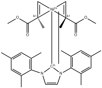 双(甲基丙烯酸甲酯)(1,3-双(2,4,6-三甲基苯基)咪唑-2-亚甲基)镍(0)结构式
