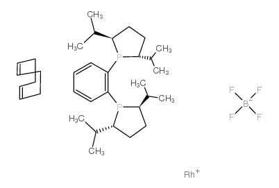 (+)-1,2-双((2R,5R)-2,5-二异丙基膦酰基苯)1,5-环辛二烯)四氟硼酸铑(I)结构式