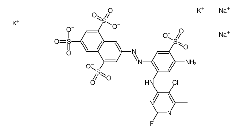 7-[[4-amino-2-[(5-chloro-2-fluoro-6-methyl-4-pyrimidinyl)amino]-5-sulphophenyl]azo]naphthalene-1,3,5-trisulphonic acid, potassium sodium salt Structure