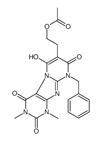 Pyrimido[2,1-f]purine-2,4,8(1H,3H,9H)-trione,7-[2-(acetyloxy)ethyl]-6-hydroxy-1,3-dimethyl-9-(phenylmethyl)- Structure