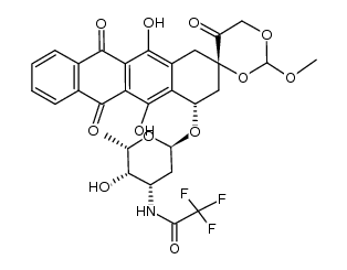 N-((2S,3S,4S,6R)-6-(((2S,4S)-5,12-dihydroxy-2'-methoxy-5',6,11-trioxo-3,4,6,11-tetrahydro-1H-spiro[tetracene-2,4'-[1,3]dioxan]-4-yl)oxy)-3-hydroxy-2-methyltetrahydro-2H-pyran-4-yl)-2,2,2-trifluoroacetamide结构式