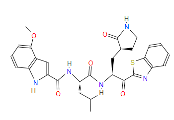 N-((S)-1-(((S)-4-羟基-3-氧代-1-((S)-2-氧代吡咯烷-3-基)丁-2-基)氨基)-4-甲基-1-氧代戊烷-2-基)-4-甲氧基-1H-吲哚-2-甲酰胺结构式