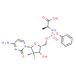 N-[(2'R)-2'-脱氧-2'-氟-2'-甲基-P-苯基-5'-胞苷酰]-L-丙氨酸异丙酯结构式