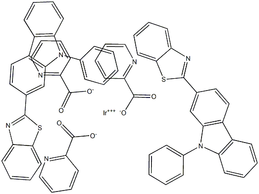 双[2-(9-苯基咔唑-2-基)-苯并噻唑]吡啶甲酸铱(III)结构式