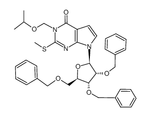 7-((2R,3R,4R,5R)-3,4-bis(benzyloxy)-5-((benzyloxy)methyl)tetrahydrofuran-2-yl)-3-(isopropoxymethyl)-2-(methylthio)-3,7-dihydro-4H-pyrrolo[2,3-d]pyrimidin-4-one Structure