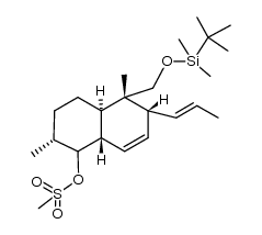 (2R,4aR,5S,6R,8aS)-5-(((tert-butyldimethylsilyl)oxy)methyl)-2,5-dimethyl-6-((E)-prop-1-en-1-yl)-1,2,3,4,4a,5,6,8a-octahydronaphthalen-1-yl methanesulfonate结构式