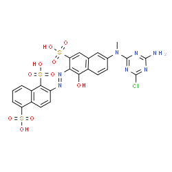 disodium hydrogen 2-[[6-[(4-amino-6-chloro-1,3,5-triazin-2-yl)methylamino]-1-hydroxy-3-sulphonato-2-naphthyl]azo]naphthalene-1,5-disulphonate Structure