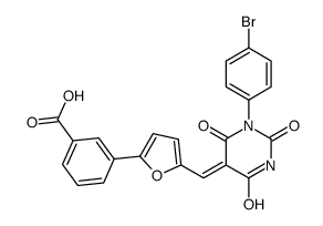 3-[5-[(Z)-[1-(4-bromophenyl)-2,4,6-trioxo-1,3-diazinan-5-ylidene]methyl]furan-2-yl]benzoic acid Structure