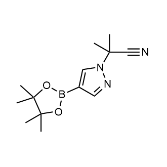 2-甲基-2-(4-(4,4,5,5-四甲基-1,3,2-二氧杂硼硼烷-2-基)-1H-吡唑-1-基)丙腈结构式