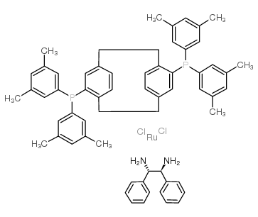 二氯[(R)-(-)-4,12-双(二(3,5-二甲苯基)膦基)-[2.2]-对环环烷] [(1S,2S)-(-)-1,2-二苯基乙二胺]钌(II)结构式
