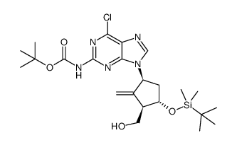 9-[(1S,3R,4S)-4-tert-butyldimethylsilyloxy-3-hydroxymethyl-2-methylene-cyclopentyl]-6-chloro-9H-purine-2-carbamic acid tert-butyl ester结构式