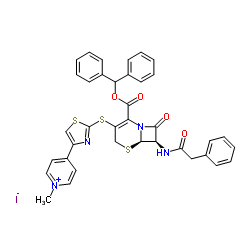4-[2-({(6R,7R)-2-[(Diphenylmethoxy)carbonyl]-8-oxo-7-[(phenylacetyl)amino]-5-thia-1-azabicyclo[4.2.0]oct-2-en-3-yl}sulfanyl)-1,3-thiazol-4-yl]-1-methylpyridinium iodide structure