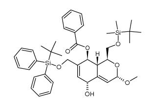 (1S,3S,5R,8S,8aR)-1-(((tert-butyldimethylsilyl)oxy)methyl)-7-(((tert-butyldiphenylsilyl)oxy)methyl)-5-hydroxy-3-methoxy-3,5,8,8a-tetrahydro-1H-isochromen-8-yl benzoate结构式