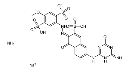 ammonium sodium hydrogen-2-[[6-[(4-amino-6-chloro-1,3,5-triazin-2-yl)amino]-1-hydroxy-3-sulphonato-2-naphthyl]azo]-5-methoxybenzene-1,4-disulphonate structure