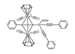 [Mo2(η(5)-C5H5)2(CO)4(μ-η(2:2)-PhC.tplbond.C-Si(CH=CH2)(C.tplbond.CPh)2)]结构式