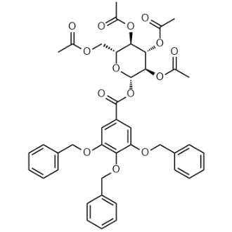 (2R,3R,4S,5R,6S)-2-(乙酰氧基甲基)-6-((3,4,5-三(苄氧基)苯甲酰基)氧基)四氢-2H-吡喃-3,4,5-三乙酸三酯结构式