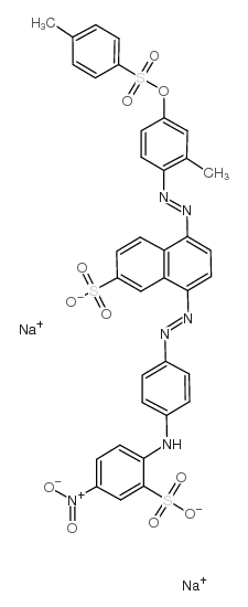 disodium 5(or 8)-(3-methyl-4-(4-methylphenylsulphonyloxy)phenylazo)-8(or 5)-4-(4-nitro-2-sulphophenylamino)phenylazo)naphthalene-2-sulphonate structure
