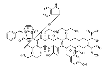 Cyclo[(7S)-7-amino-7-carboxyheptanoyl-L-lysyl-L-asparaginyl-L-phenylalanyl-L-phenylalanyl-L-tryptophyl-L-lysyl-L-threonyl-L-tyrosyl-L-threonyl-L-seryl] Structure