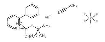 (乙腈)[(2-联苯)二叔丁基膦]六氟锑酸金(I)结构式