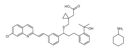 1-[[[(1R)-1-[3-[(1E)-2-(7-chloro-2-quinolinyl)ethenyl]phenyl]-3-[2-(1-hydroxy-1-methylethyl)phenyl]propyl]sulfanyl]methyl]cyclopropaneacetic acid cyclohexylamine salt Structure