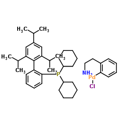 Chloro(2-dicyclohexylphosphino-2',4',6'-triisopropyl-1,1'-biphenyl)[2-(2-aminoethyl)phenyl]palladium(II) structure