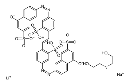 lithium,sodium,2-[2-hydroxyethyl(methyl)amino]ethanol,4-hydroxy-7-[[4-[(E)-2-[4-[(5-hydroxy-7-sulfonatonaphthalen-2-yl)diazenyl]-2-sulfonatophenyl]ethenyl]-3-sulfonatophenyl]diazenyl]naphthalene-2-sulfonate结构式