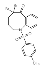 6,6-dibromo-2-(4-methylphenyl)sulfonyl-2-azabicyclo[6.4.0]dodeca-8,10,12-trien-7-one结构式